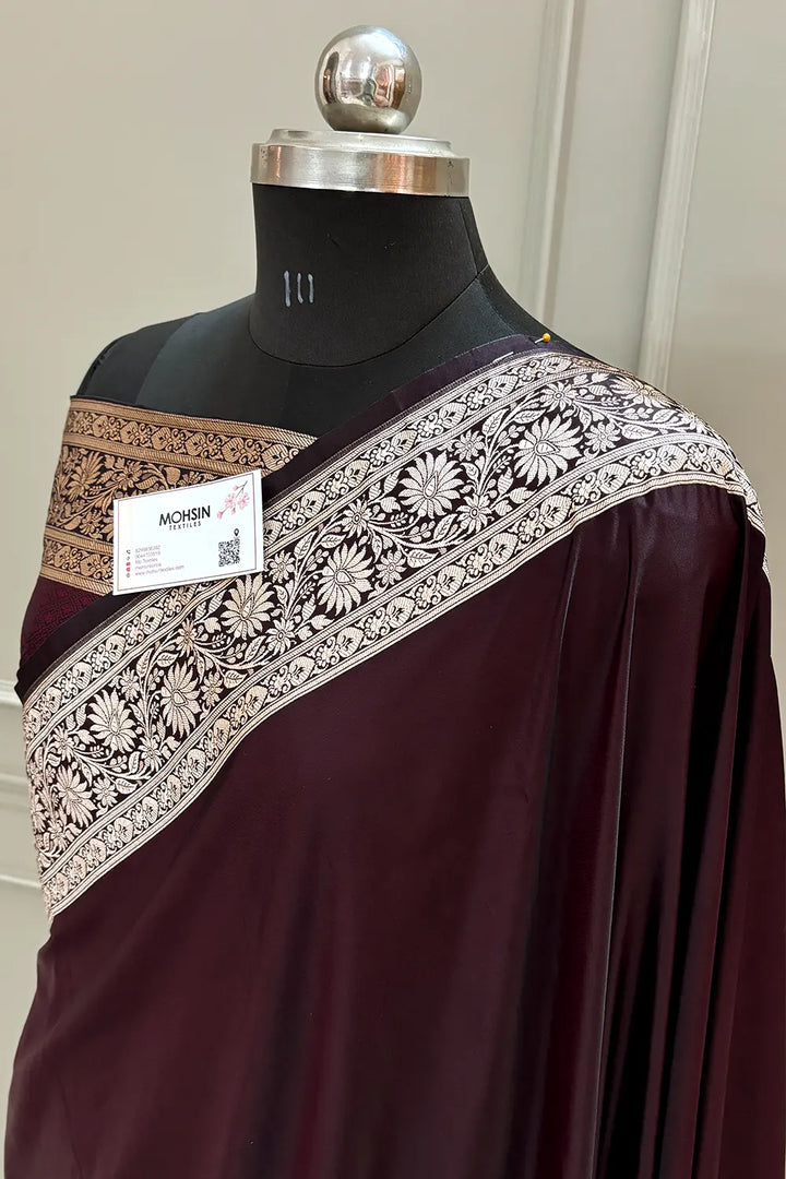 Wine Khandani Plain Katan Silk Banarasi Saree