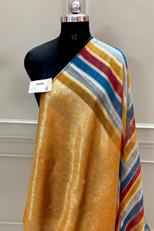 Yellow Resham Zari Cotton Silk Banarasi Saree