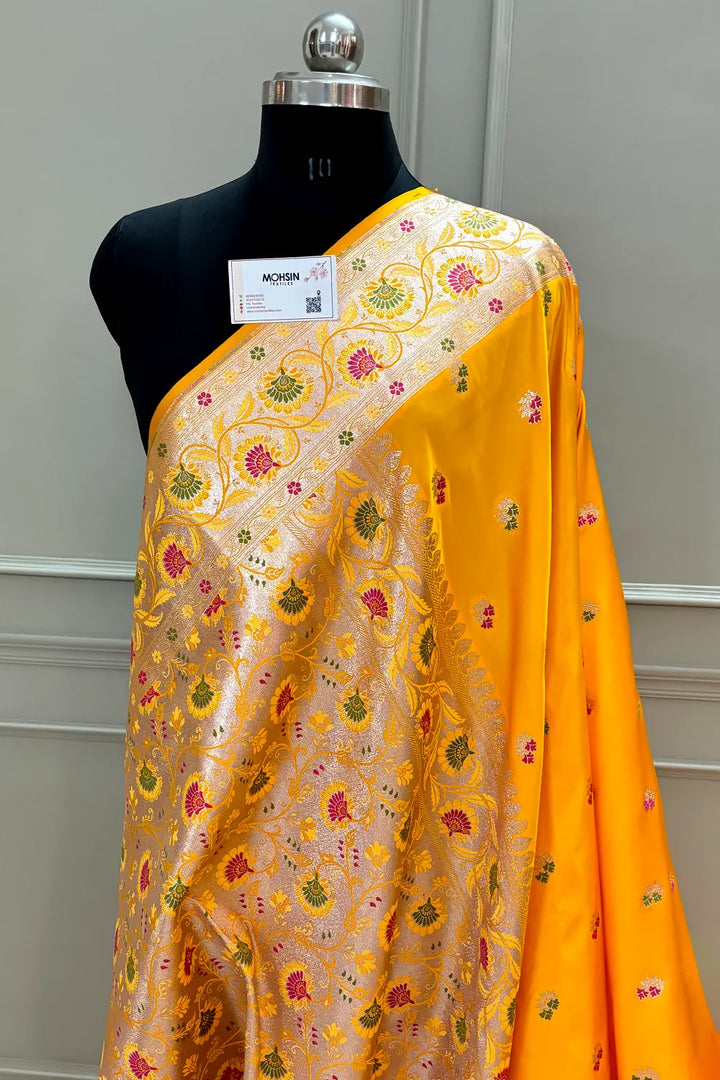 Yellow Twins Buti Katan Silk Banarasi Saree