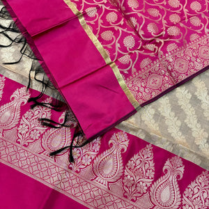 Beige and Pink Kalgha Laheriya Banarasi Silk Suit