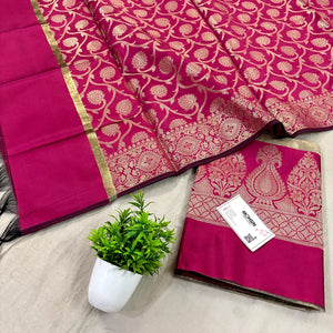 Beige and Pink Kalgha Laheriya Banarasi Silk Suit
