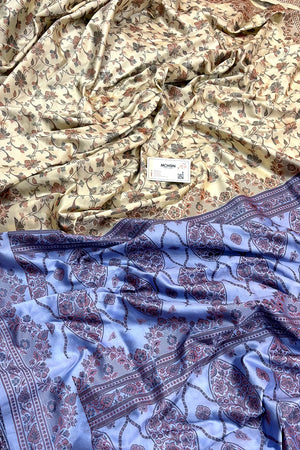 Beige and Lavender Resham Silk Banarasi Saree