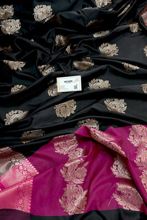 Black and Pink Golden Zari Banarasi Silk Saree