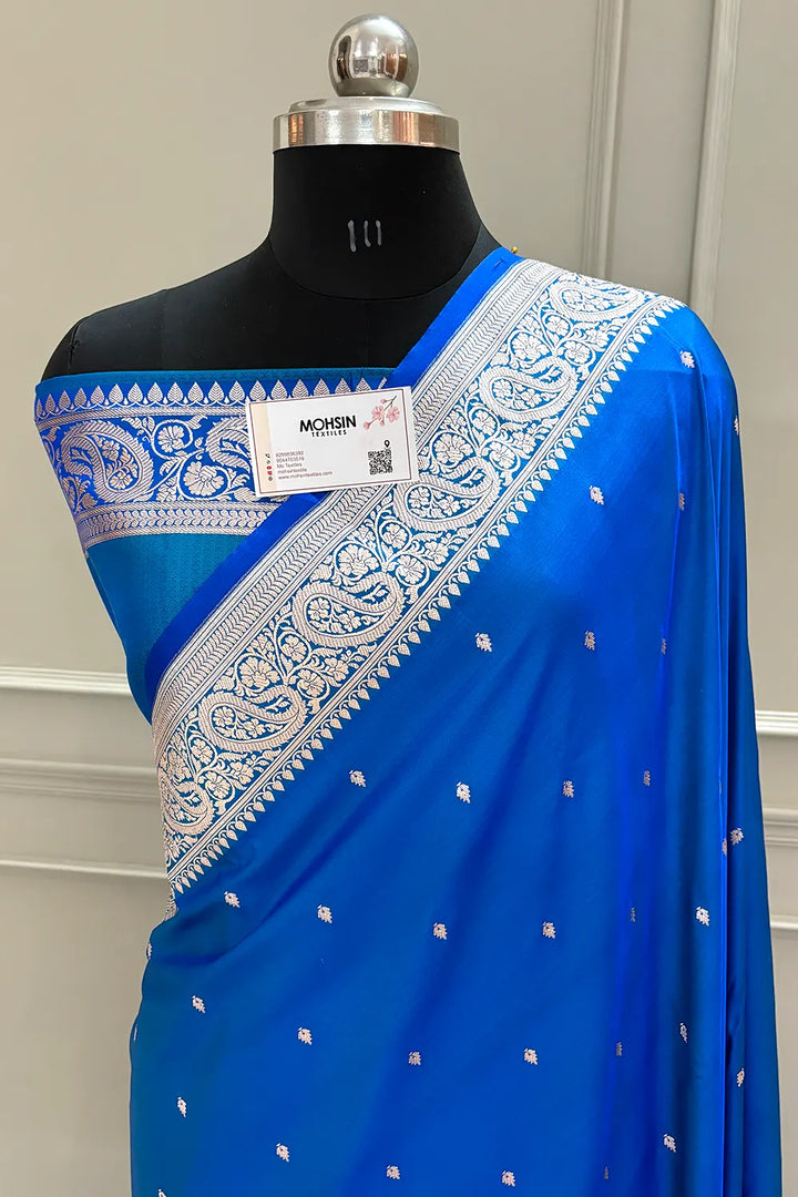 Blue Chitrani Buti Katan Silk Banarasi Saree