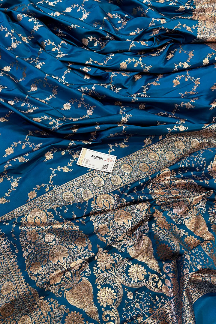 Firozi Jhadi Jaal Katan Silk Banarasi Saree