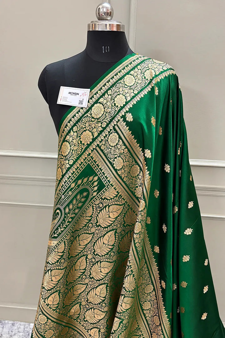 Green Podina Buti Katan Silk Banarasi Saree