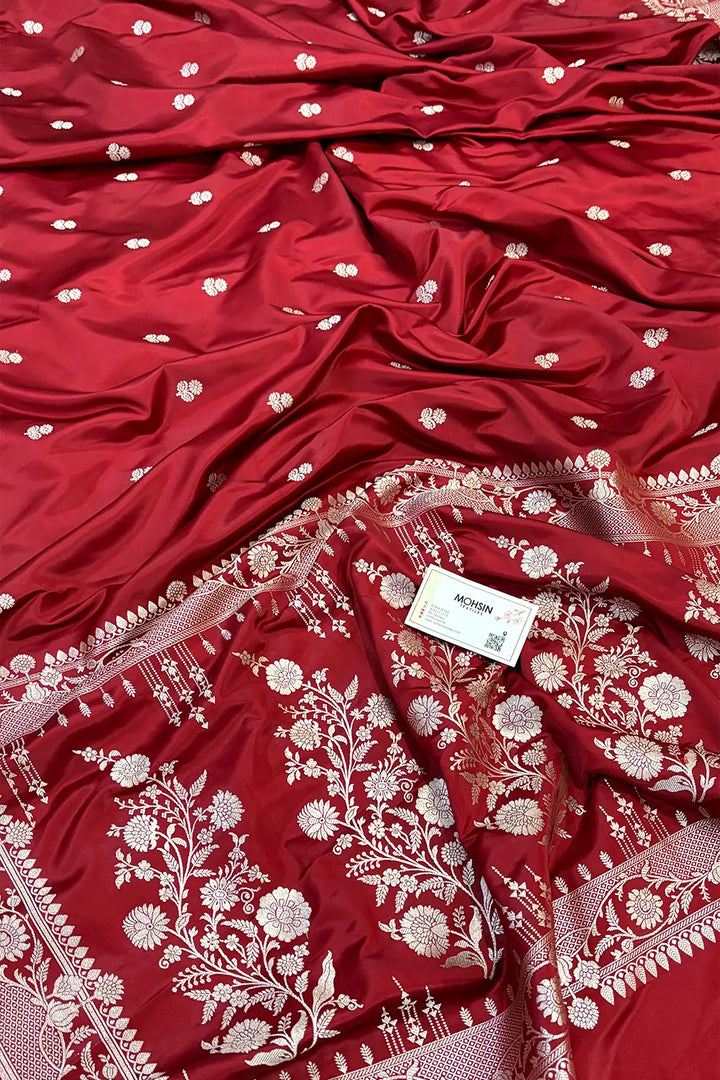 Maroon Babri Buti Katan Silk Banarasi Saree