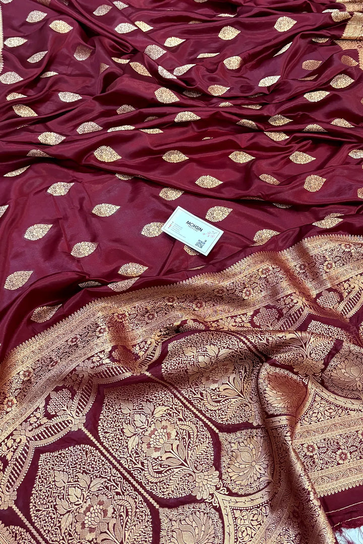 Maroon Badami Buta Katan Silk Banarasi Saree