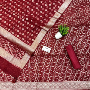 Maroon Cactus Jaal Organza Silk Banarasi Suit