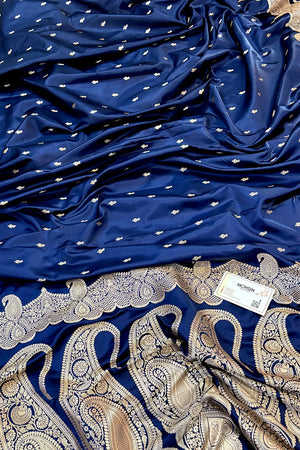 Navy Blue Deepak Buti Katan Silk Banarasi Saree