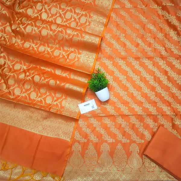 Orange Golden Zari Banarasi Silk Suit