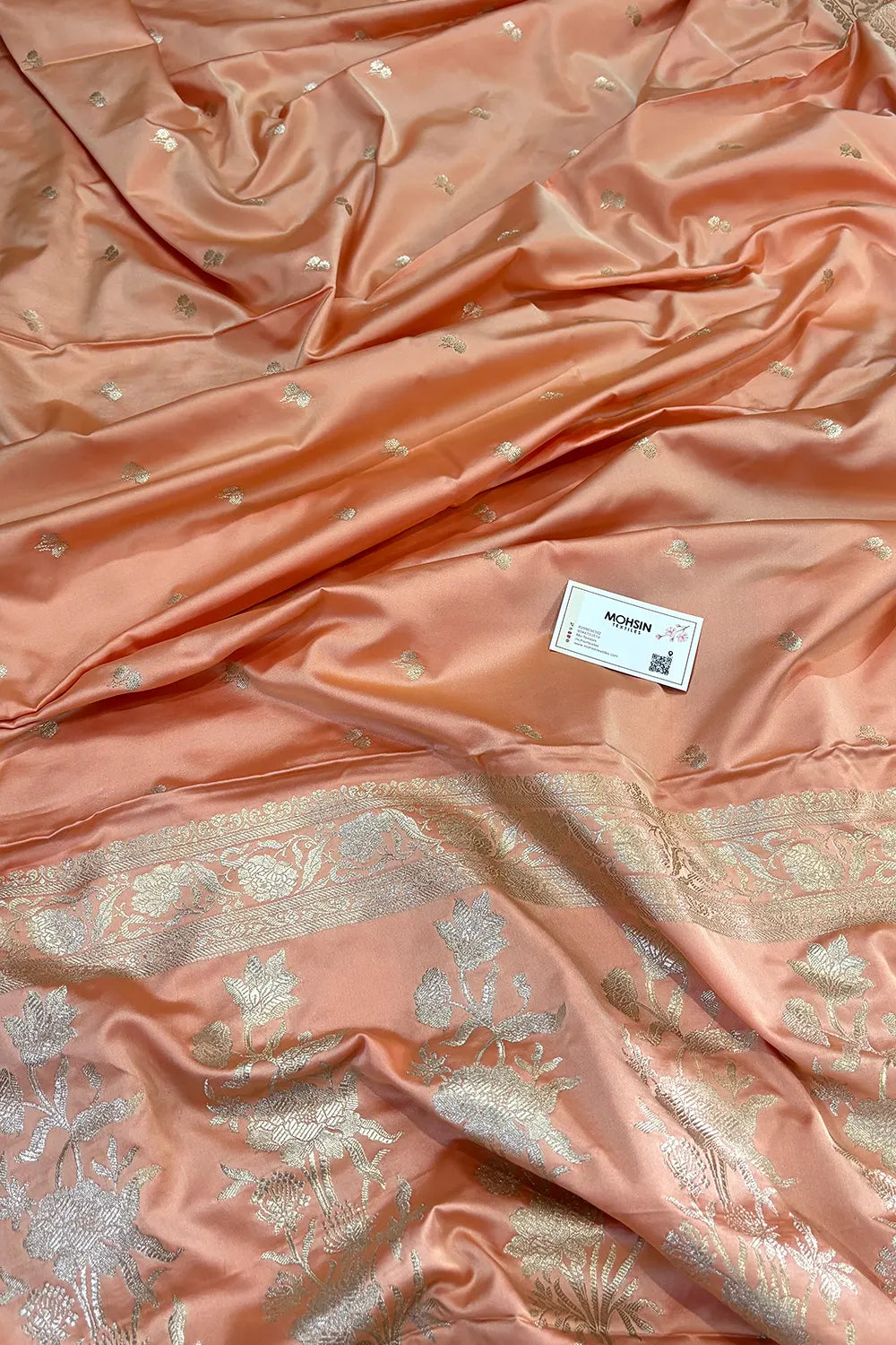 Peach Babu Buti Katan Silk Banarasi Saree