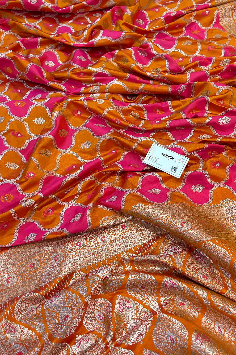 Peach Ghulam Buti Katan Silk Banarasi Saree