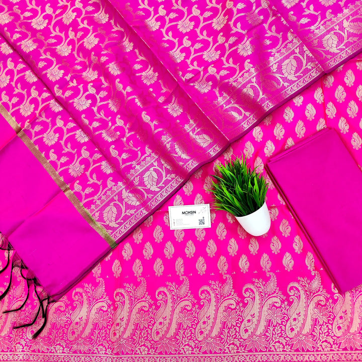 Pink Holika Satin Silk Banarasi Suit