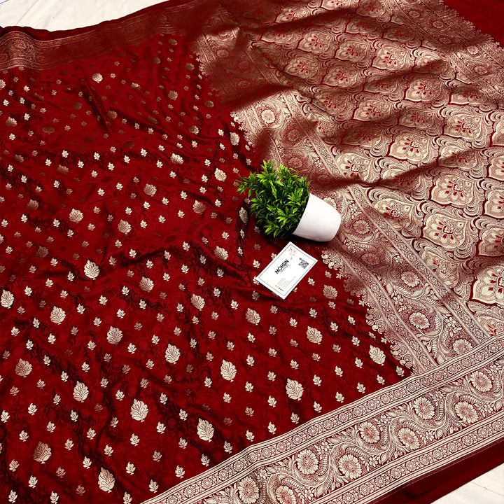 Red Golden Zari Katan Silk Banarasi Saree