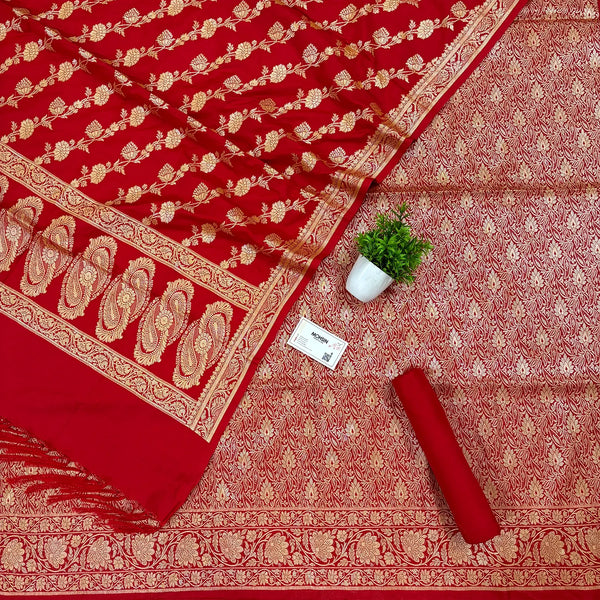 Red Golden Zari Katan Silk Banarasi Suit