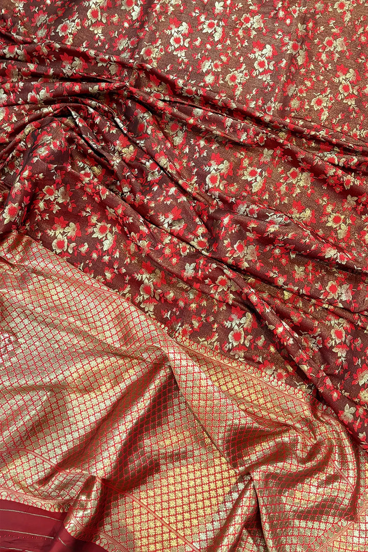 Red Jamawar Katan Silk Banarasi Saree