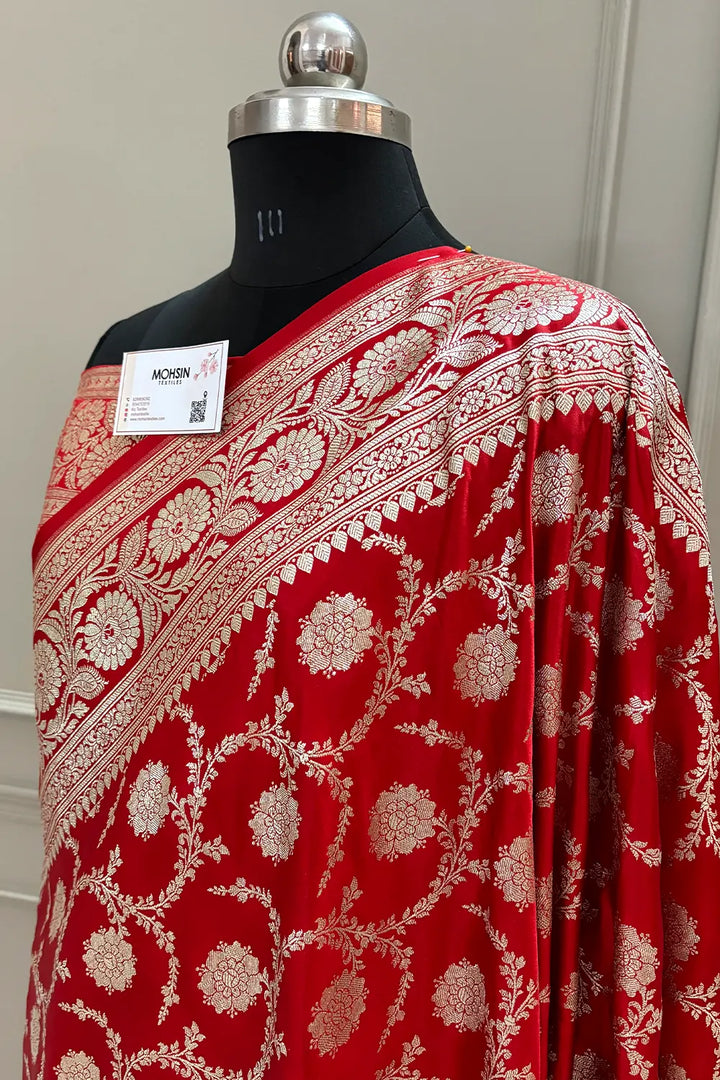 Red Golden Zari Katan Silk Banarasi Saree