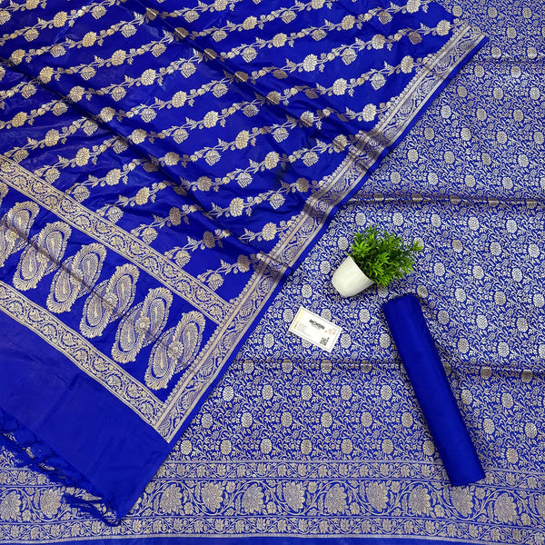 Royal Blue Golden Zari Katan Silk Banarasi Suit