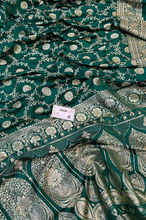 Teal Pankhuri Jaal Katan Silk Banarasi Saree