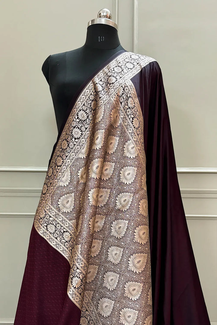 Wine Khandani Plain Katan Silk Banarasi Saree