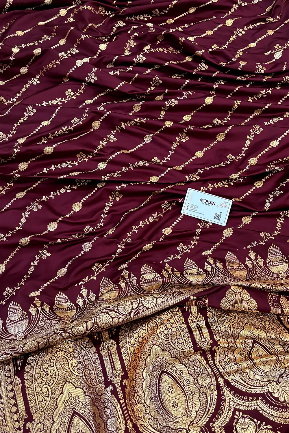 Wine Sunehri Lehar Katan Silk Banarasi Saree