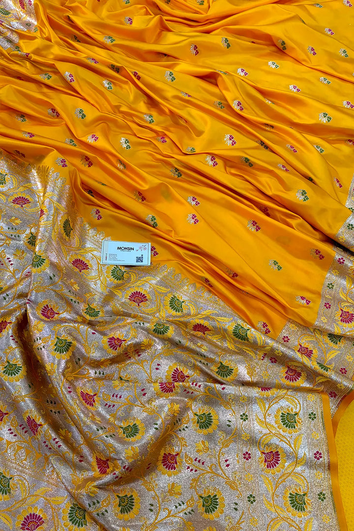 Yellow Twins Buti Katan Silk Banarasi Saree