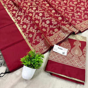 Beige and Maroon Kalgha Laheriya Banarasi Silk Suit