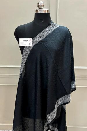 Black Resham Zari Silk Banarasi Stole