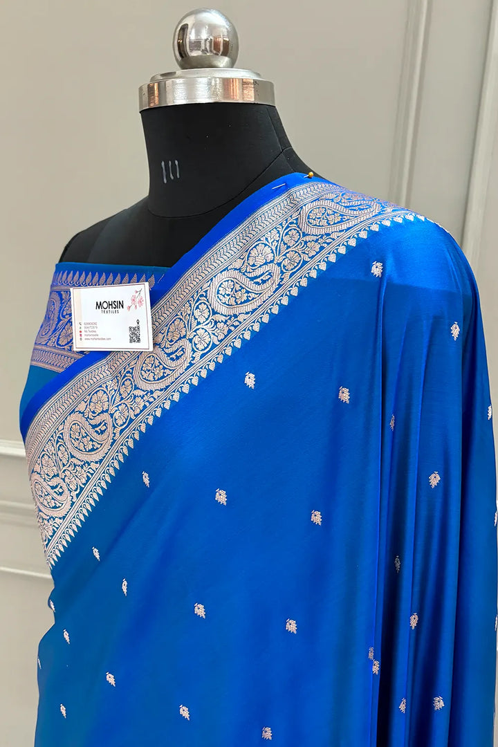 Blue Chitrani Buti Katan Silk Banarasi Saree