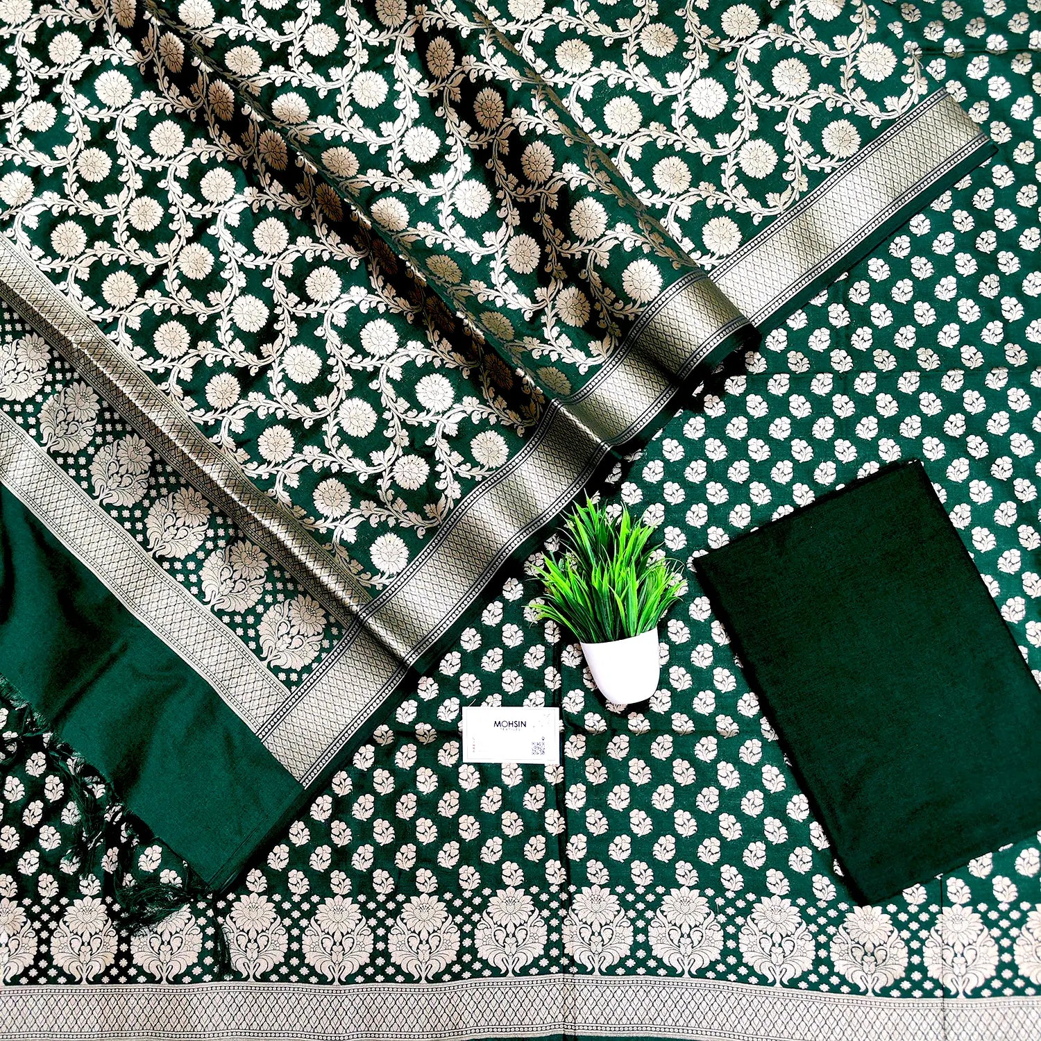 Bottle Green Guldaan Fool Katan Banarasi Suit