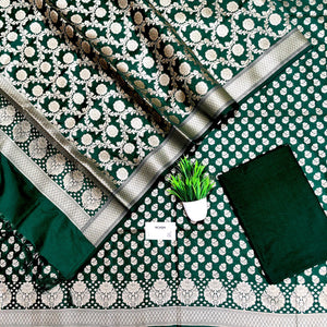 Bottle Green Guldaan Fool Katan Banarasi Suit