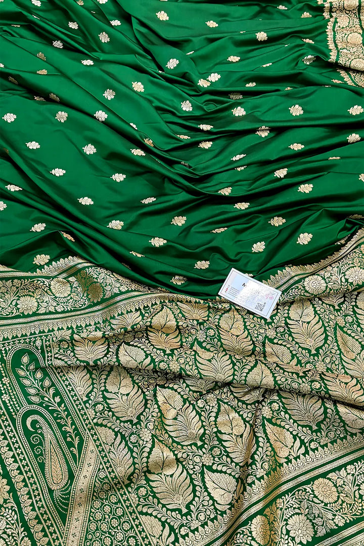 Green Podina Buti Katan Silk Banarasi Saree