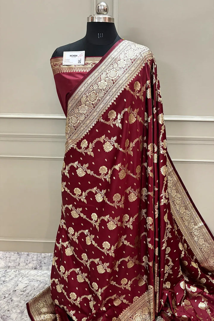 Maroon Tirchi Daal Katan Silk Banarasi Saree