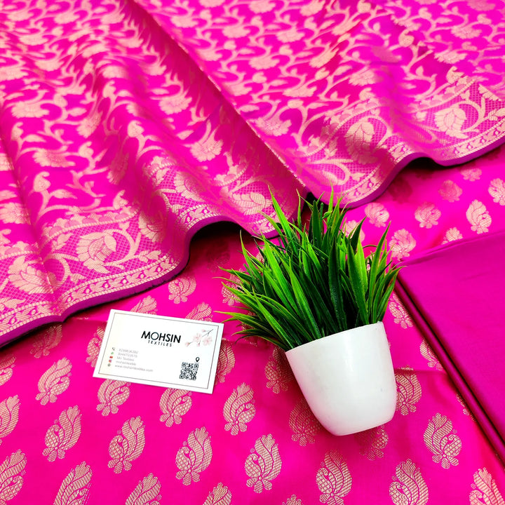 Pink Holika Satin Silk Banarasi Suit