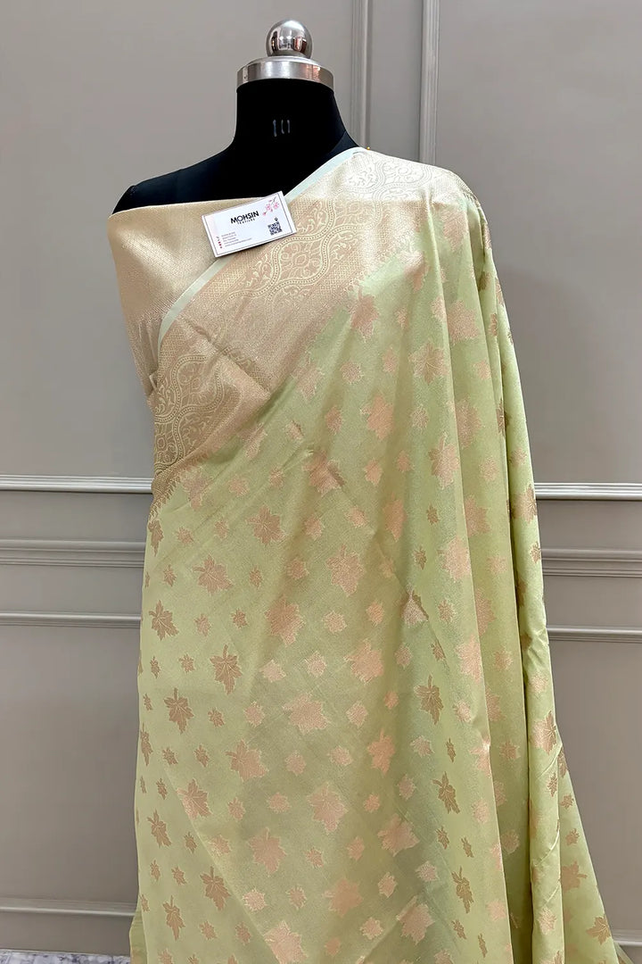 Pista Daab Buti Chanderi Silk Banarasi Saree