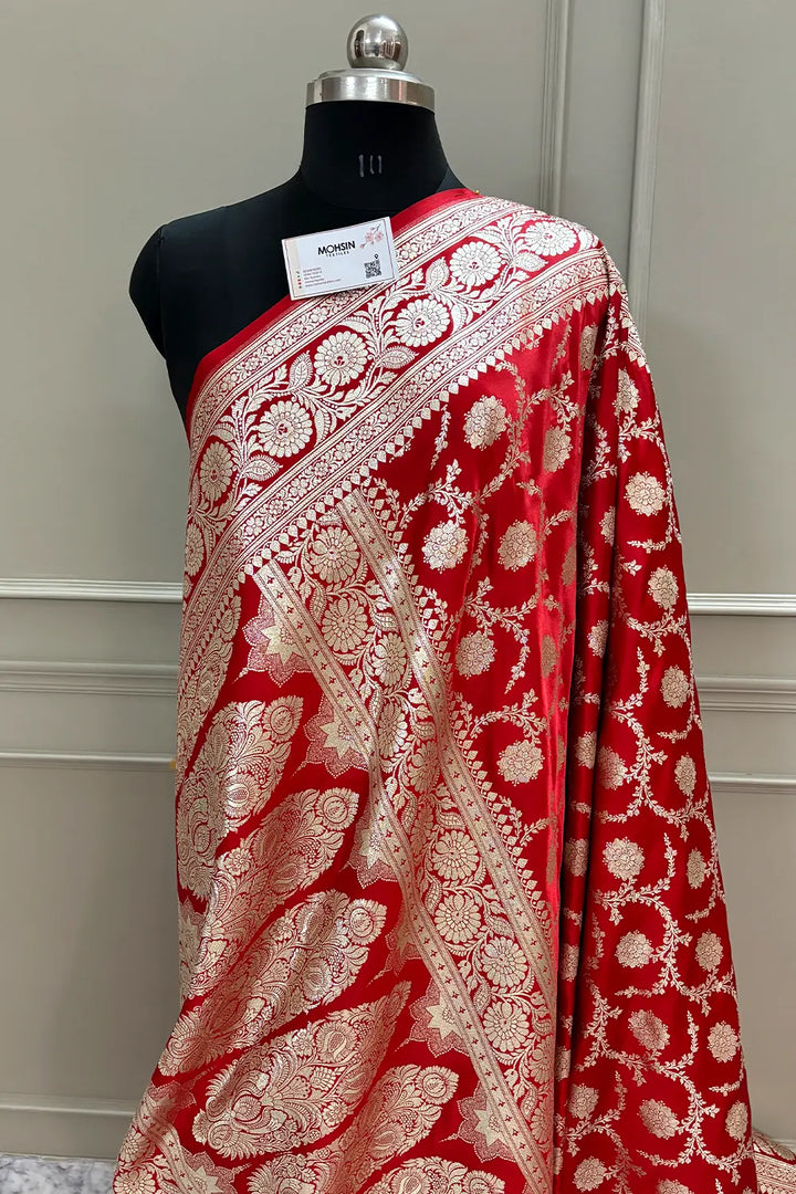 Red Golden Zari Katan Silk Banarasi Saree