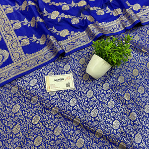 Royal Blue Golden Zari Katan Silk Banarasi Suit