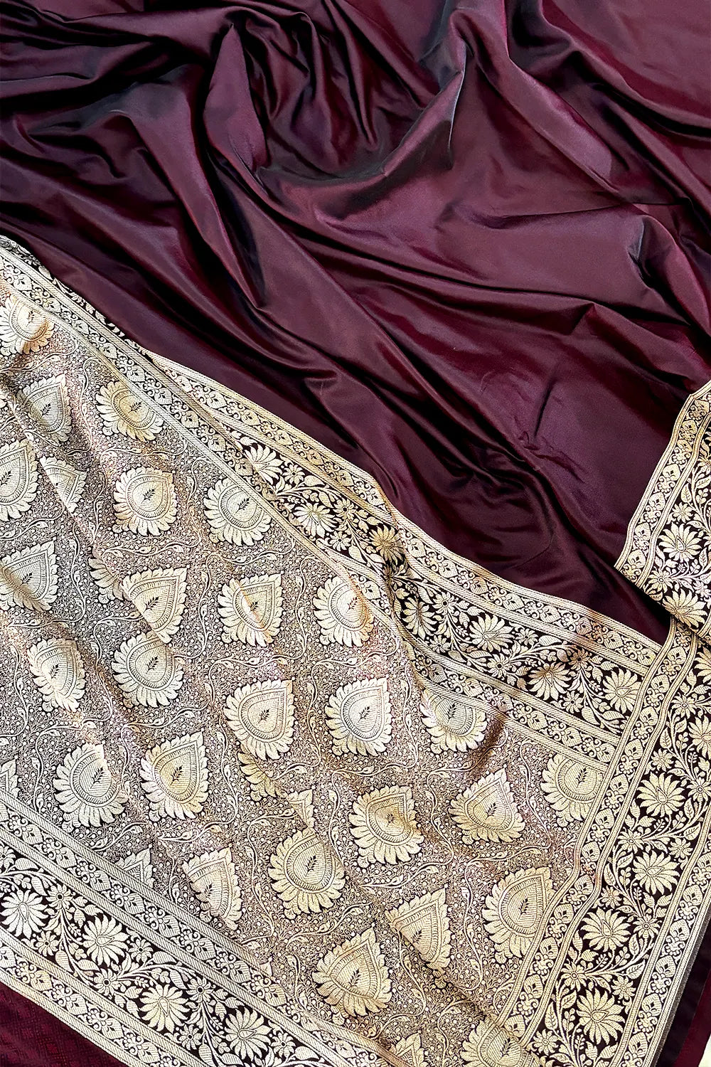 Wine Khandani Plain Katan Silk Banarasi Saree