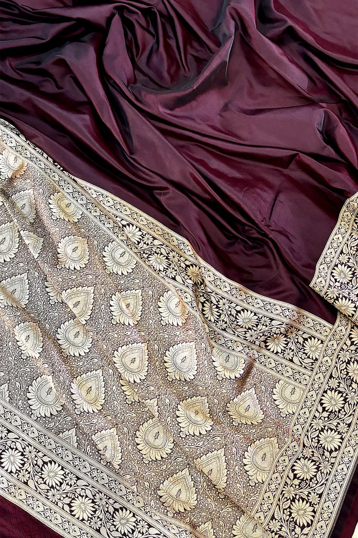 Wine Khandani Plain Katan Silk Banarasi Saree