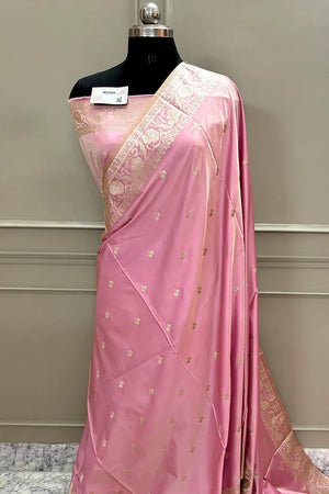 Baby Pink Babu Buti Katan Silk Banarasi Saree