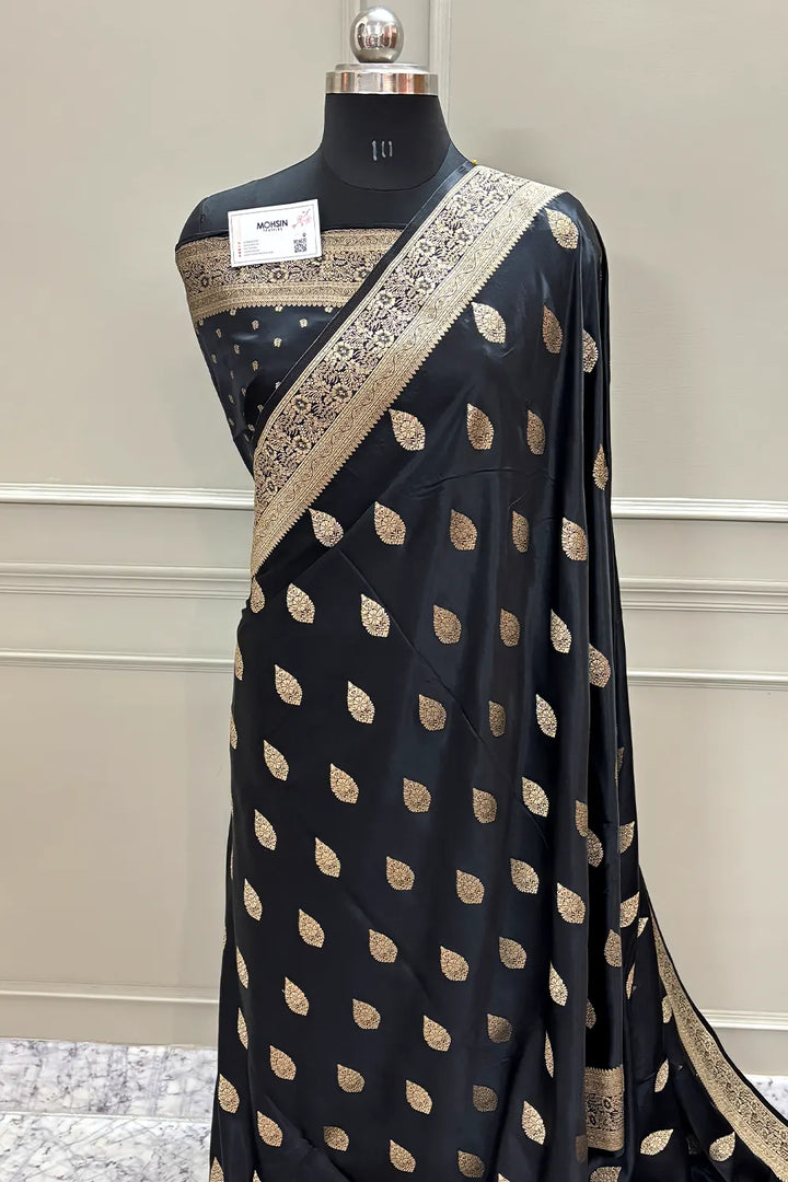 Black Badami Buta Katan Silk Banarasi Saree