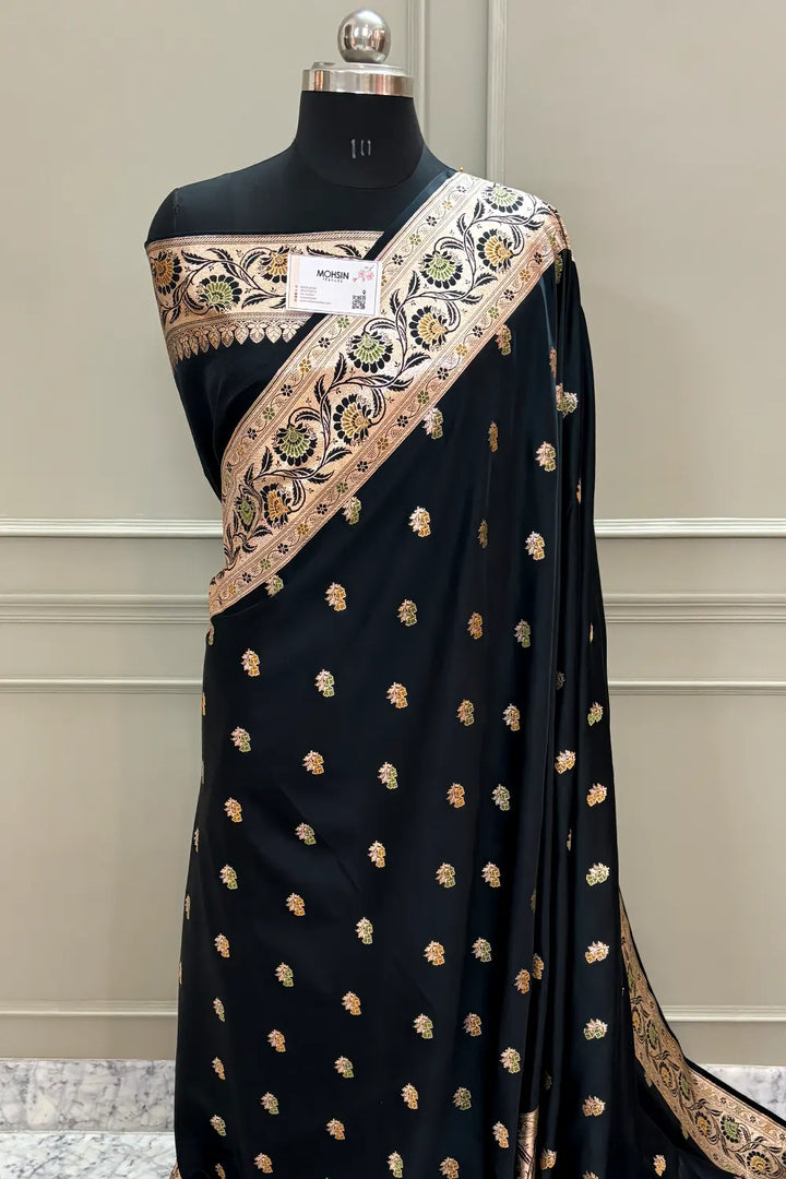 Black Twins Buti Katan Silk Banarasi Saree