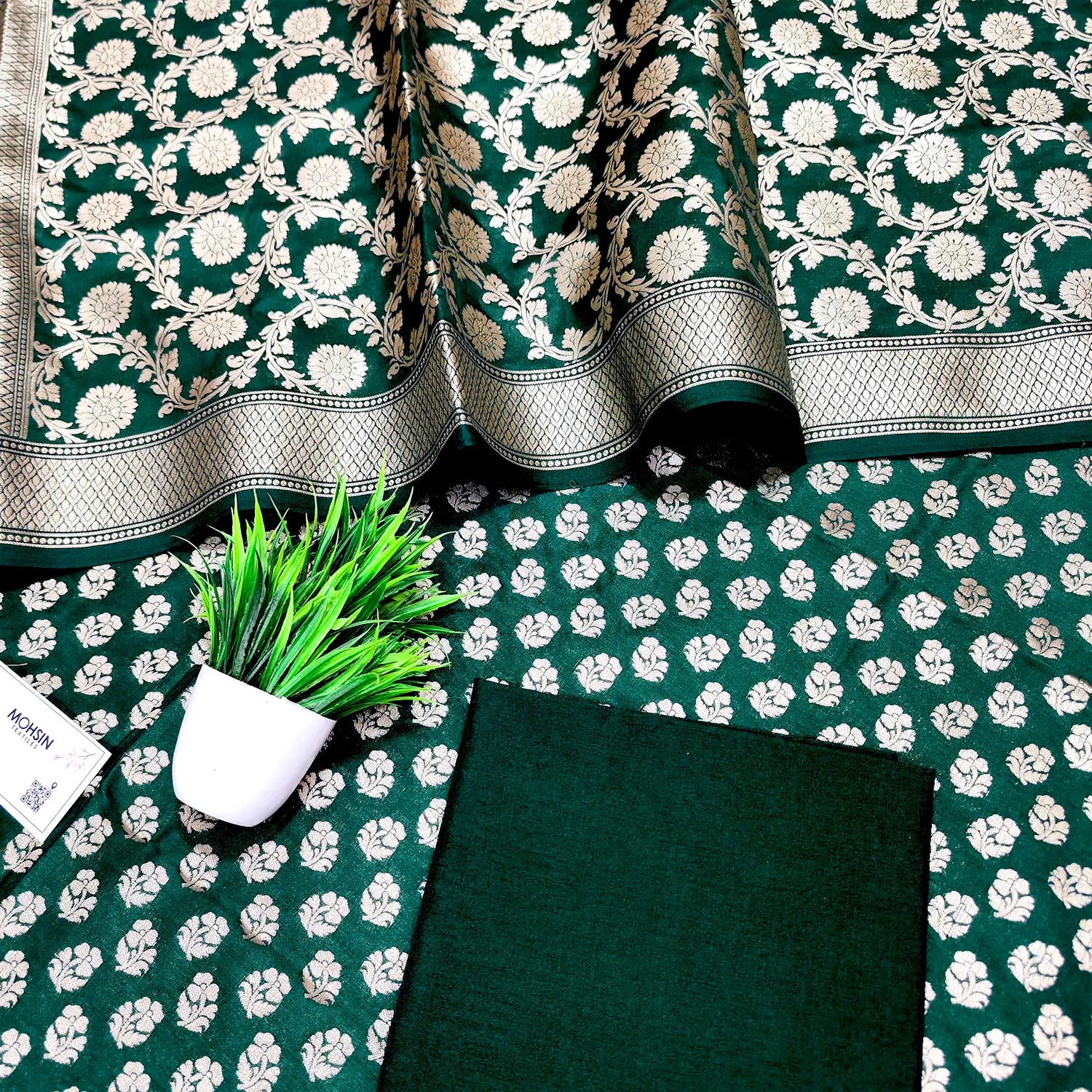 Bottle Green Guldaan Fool Katan Banarasi Suit