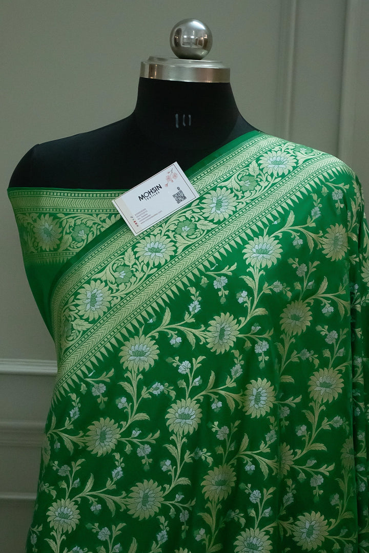 Green Ganga Jamuna Crepe Silk Banarasi Saree