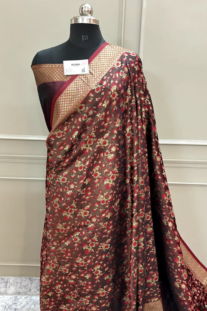 Maroon Jamawar Katan Silk Banarasi Saree