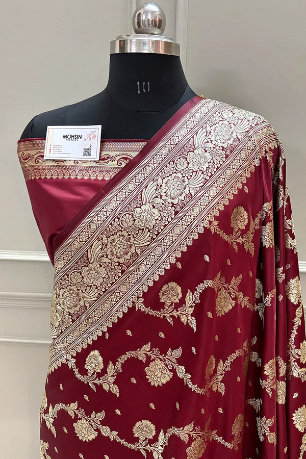 Maroon Tirchi Daal Katan Silk Banarasi Saree