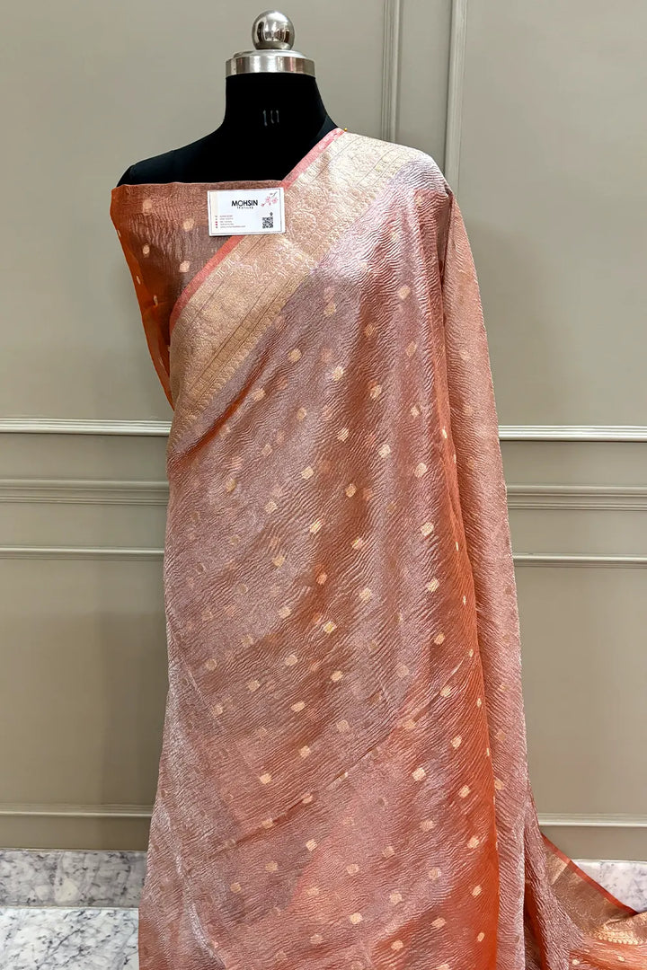 Orange Dollar Buti Crush Tissue Silk Banarasi Saree