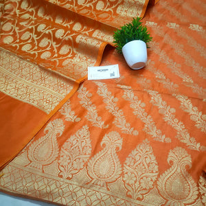 Orange Golden Zari Banarasi Silk Suit