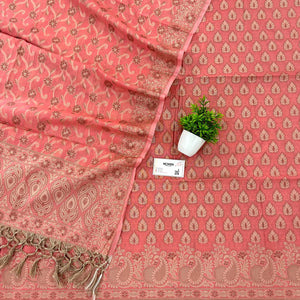 Peach Kacchi Carry Patta Cotton Silk Banarasi Suit